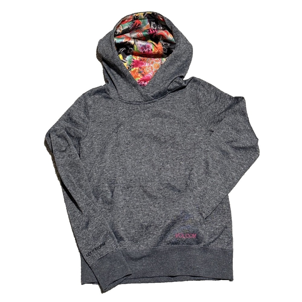Y2K Volcom | Hoodie Multicolor Lining Hood "Let it Storm" | Grey | Womens | S